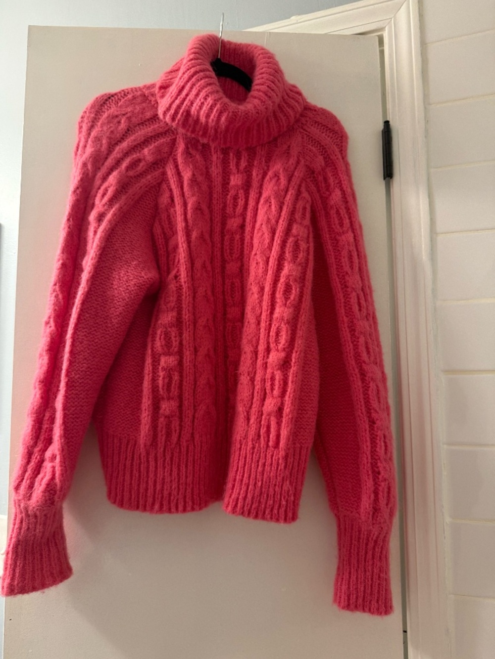 A New Day Chunky Cable Knit Turtleneck Sweater – Bright Pink – Size Large
